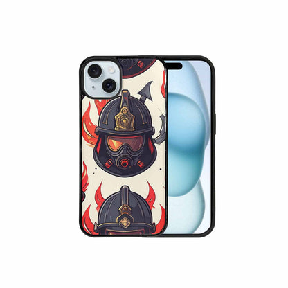 iPhone 15 Plus Case — Firefighter Pattern Flames Axes Helmets Seamless, Custom Made Phone Cover