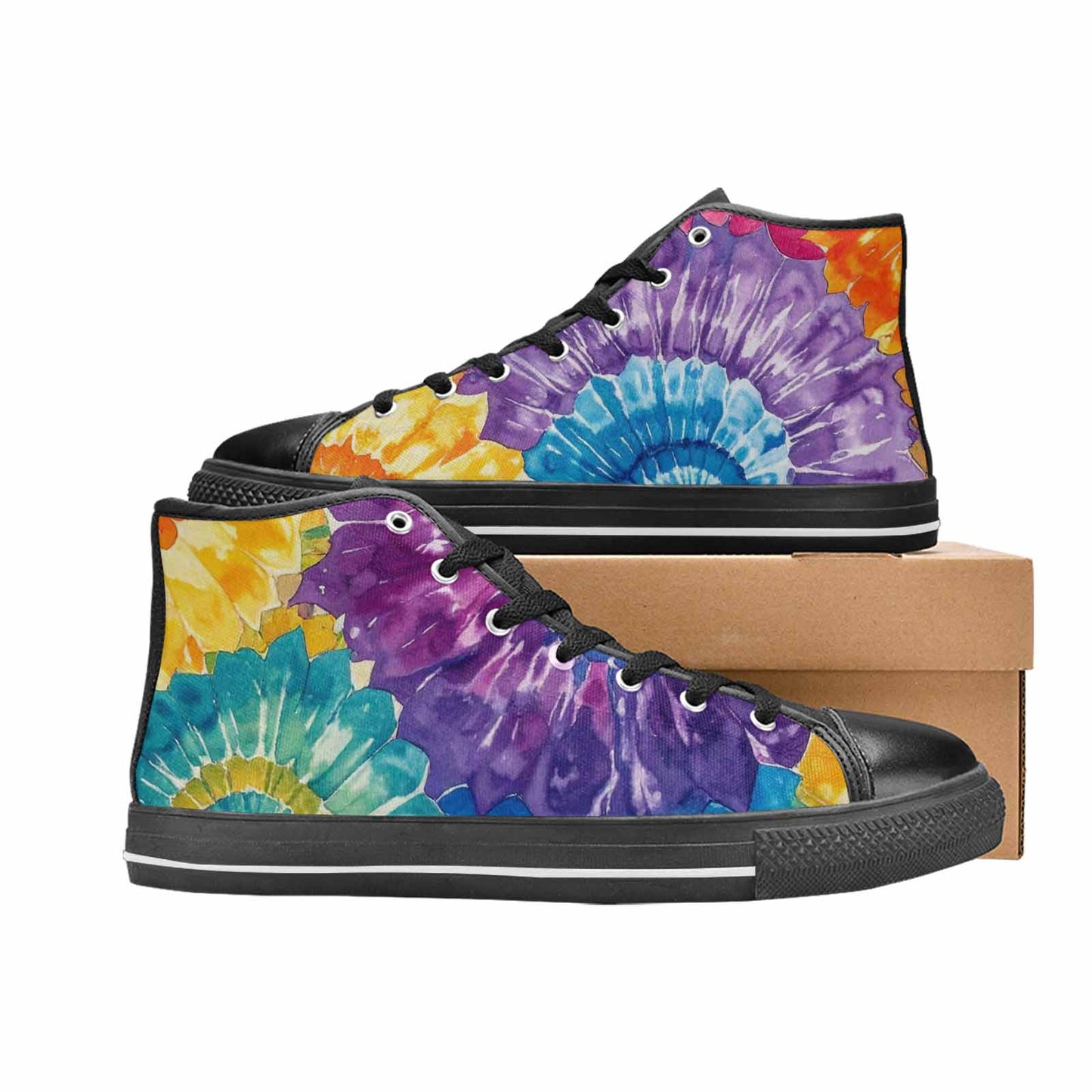 MEN'S Tie Dye Swirl High Top Canvas Wallpaper Art Custom Sneakers