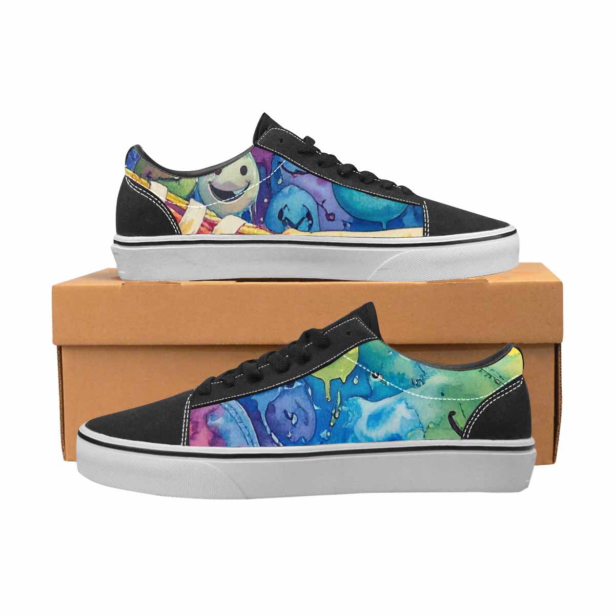 WOMEN'S Smiley Facessmiley Faces  Lace-Up Canvas Melting Art Sneakers