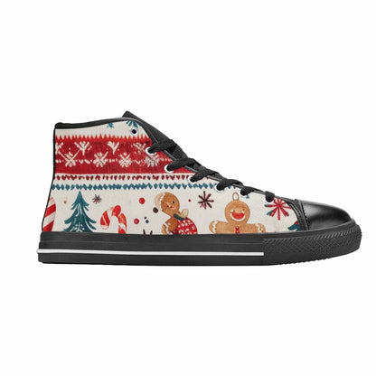 WOMEN'S Christmas Holly Snowflake High Top Canvas Wallpaper Art Custom Sneakers