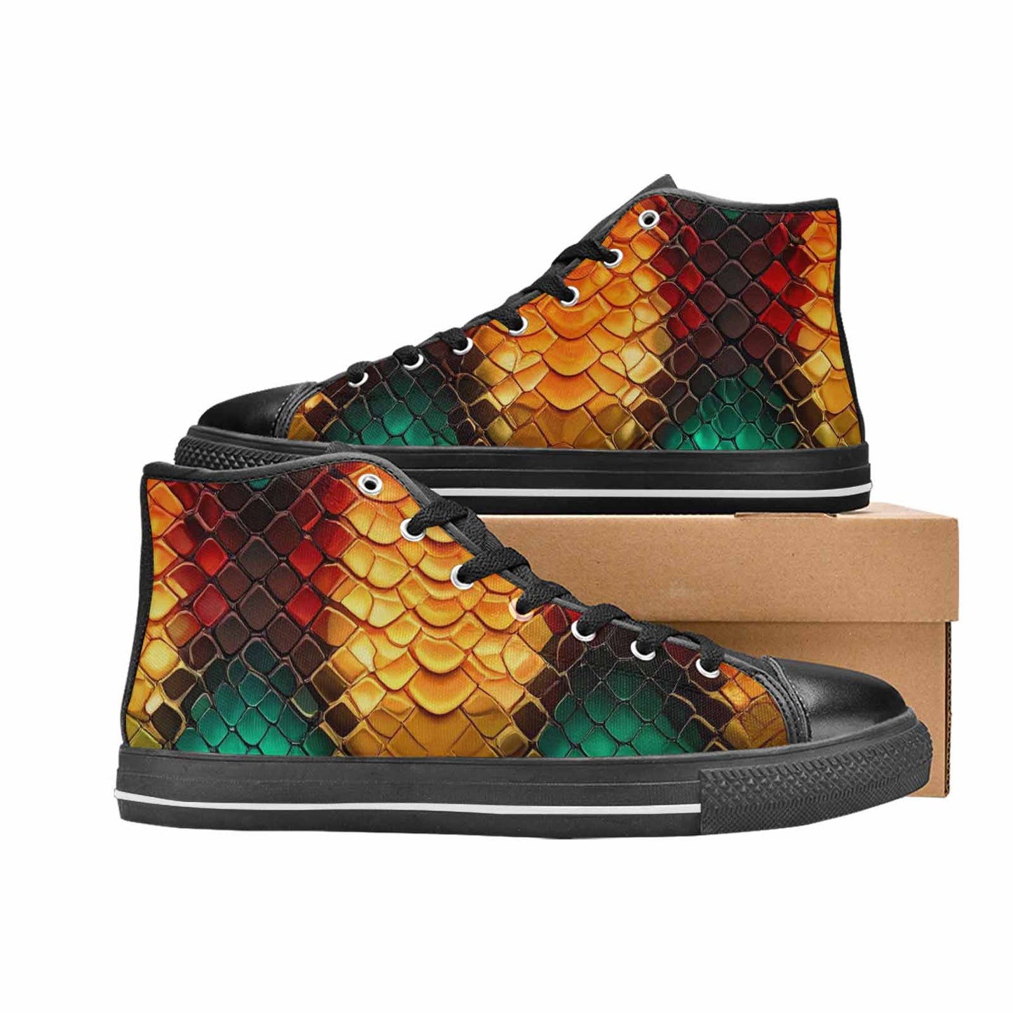 WOMEN'S Dark Snake Print High Top Canvas Y2K Custom Sneakers