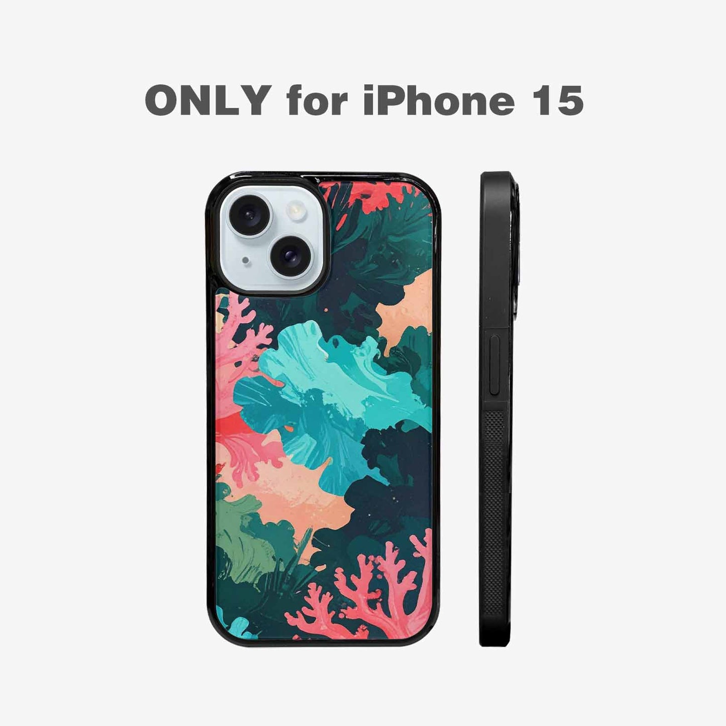 iPhone 15 Case — Camo Coral Turquoise, Original Design Phone Case