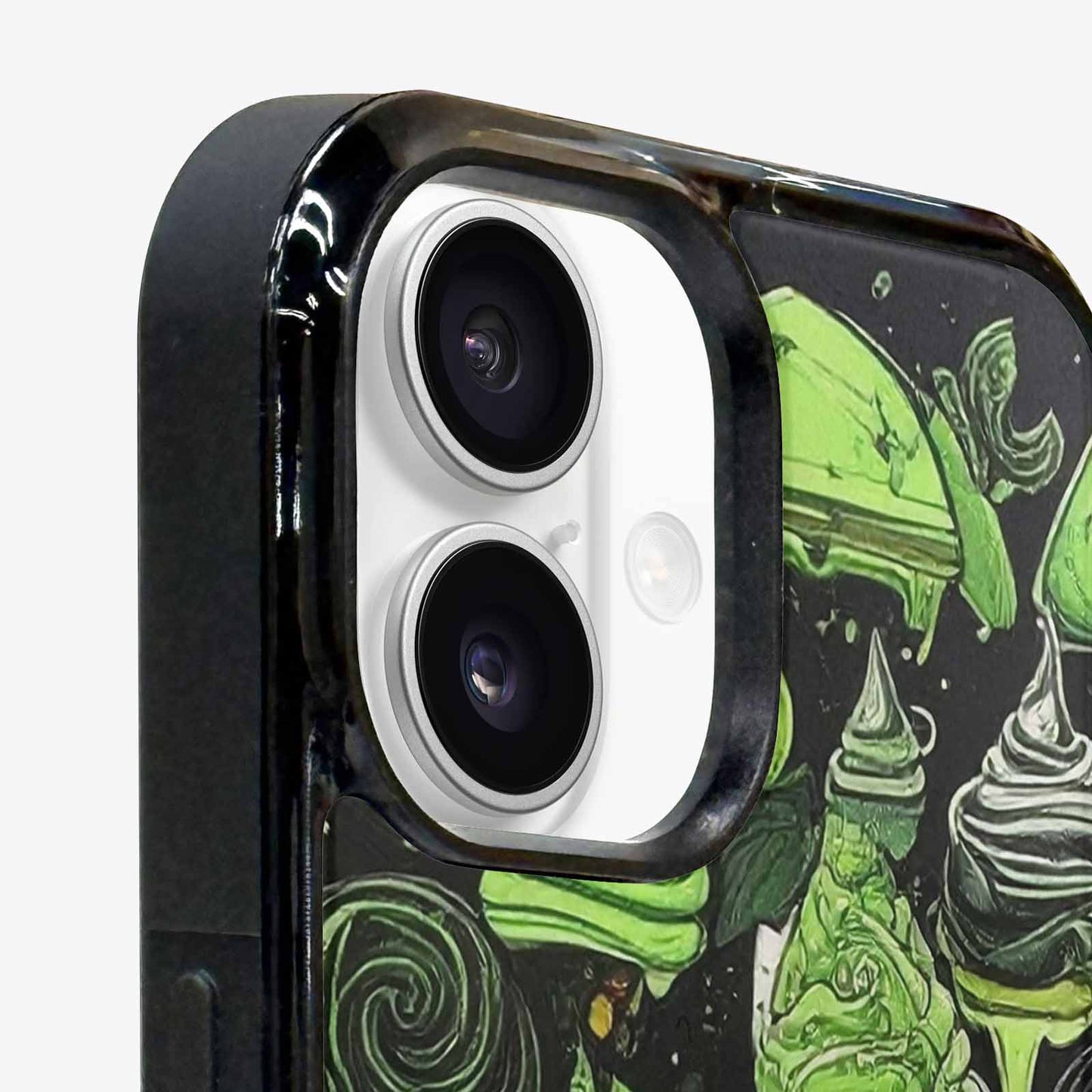 iPhone 16 Plus Case — Ice Cream Motif Black Green Ink, Custom Designed Case Cover