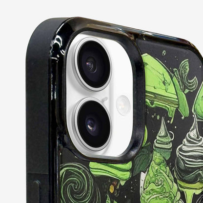 iPhone 16 Plus Case — Ice Cream Motif Black Green Ink, Custom Designed Case Cover