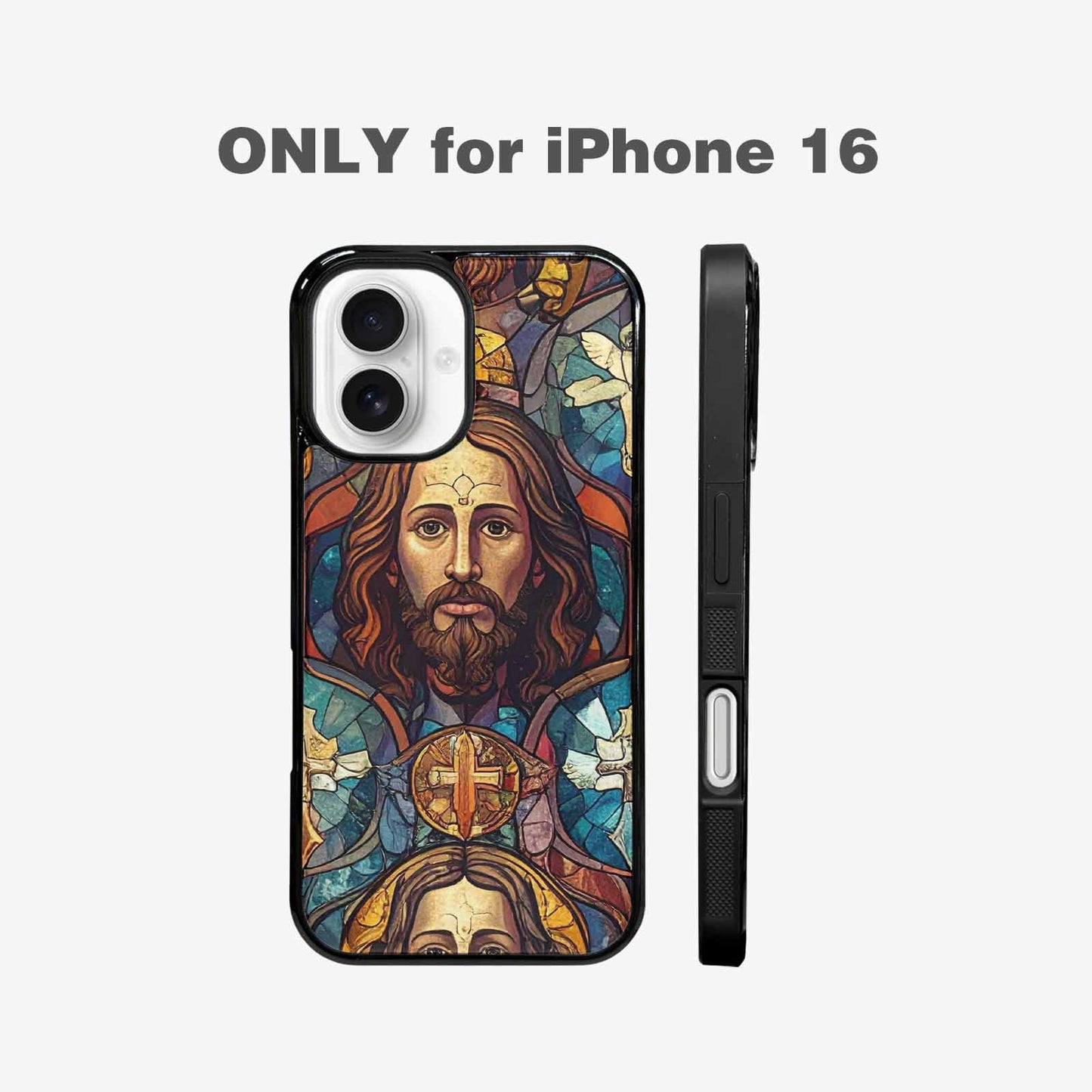 iPhone 16 Case — Jesus Face Small Cross And Faith, Custom Designed Case Cover
