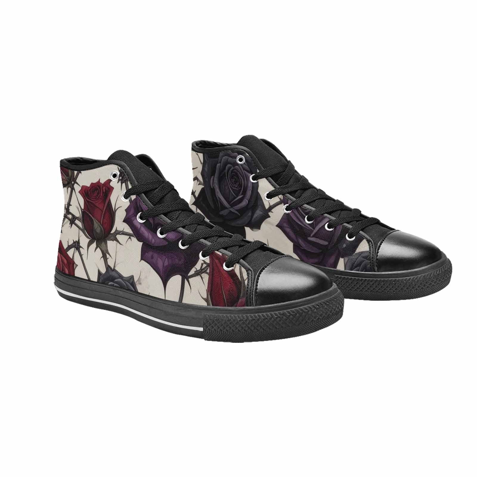 MEN'S Black Gothic Rose High Top Canvas Grunge Sneakers