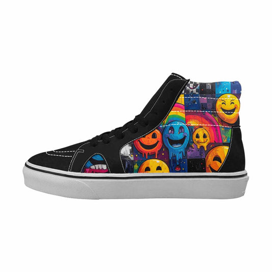 MEN'S Yellow Smiley Face High Top Canvas Dark Academia Custom Shoes