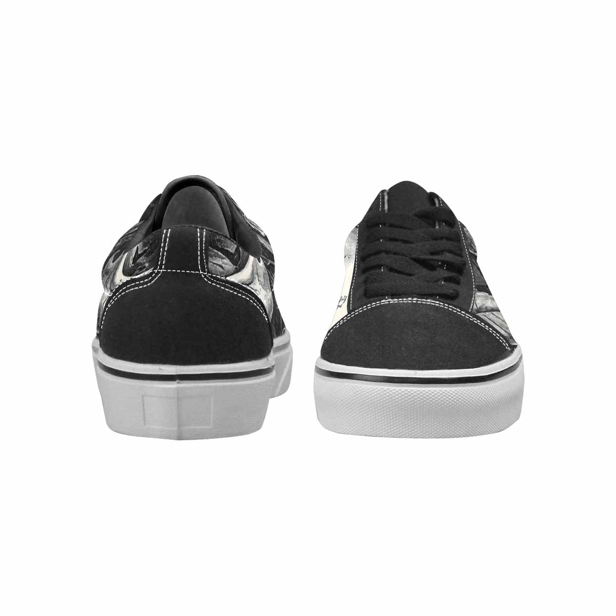 WOMEN'S Skulls Roses Pen Ink Canvas Lace-Up Surreal Custom Sneakers