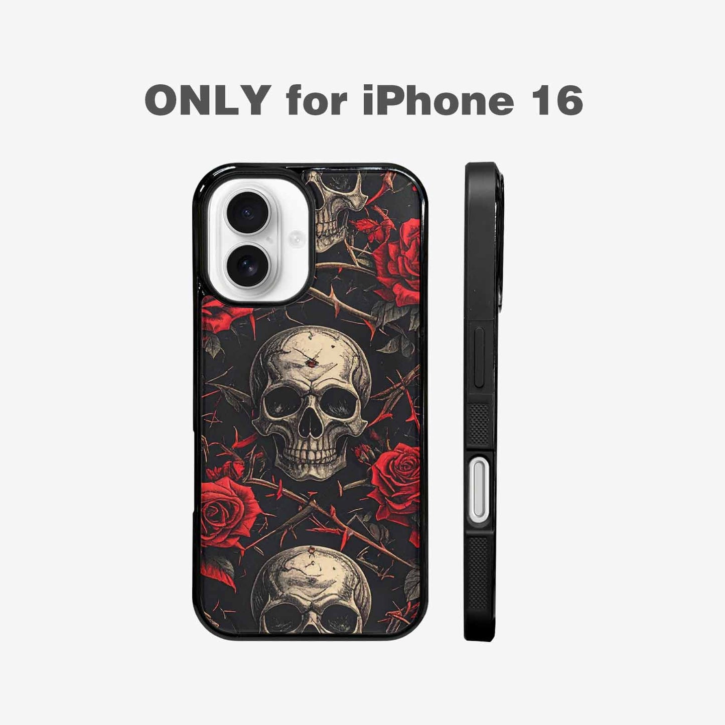 iPhone 16 Case — Gothic Skulls Roses, Unique Phone Case Design