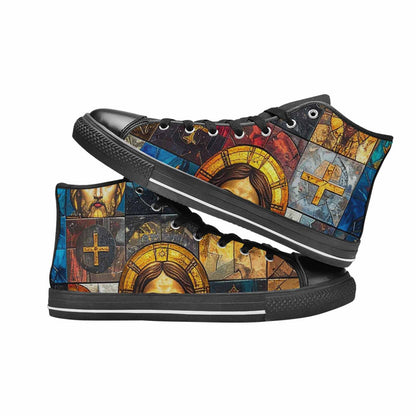 WOMEN'S Jesus Face Small High Top Canvas Grunge Sneakers