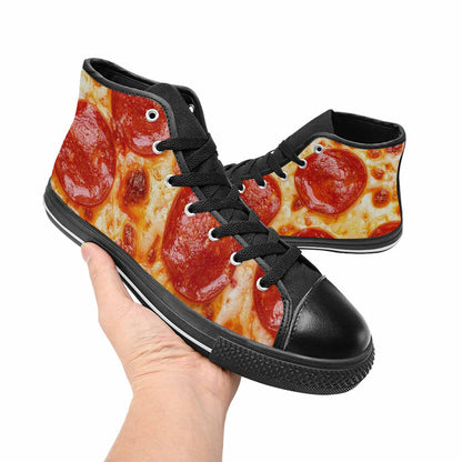 MEN'S Pepperoni Pizza Print High Top Canvas Dark Academia Custom Shoes