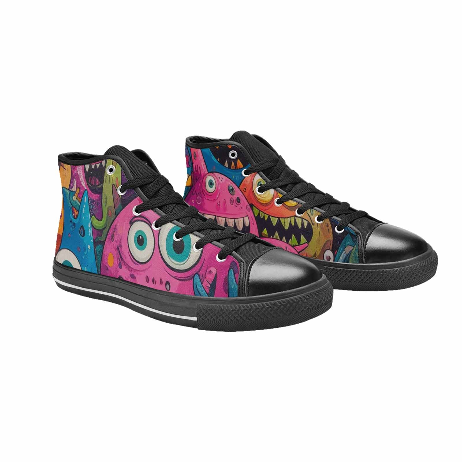 WOMEN'S Goofy Cartoon Monster High Top Canvas Surreal Custom Sneakers