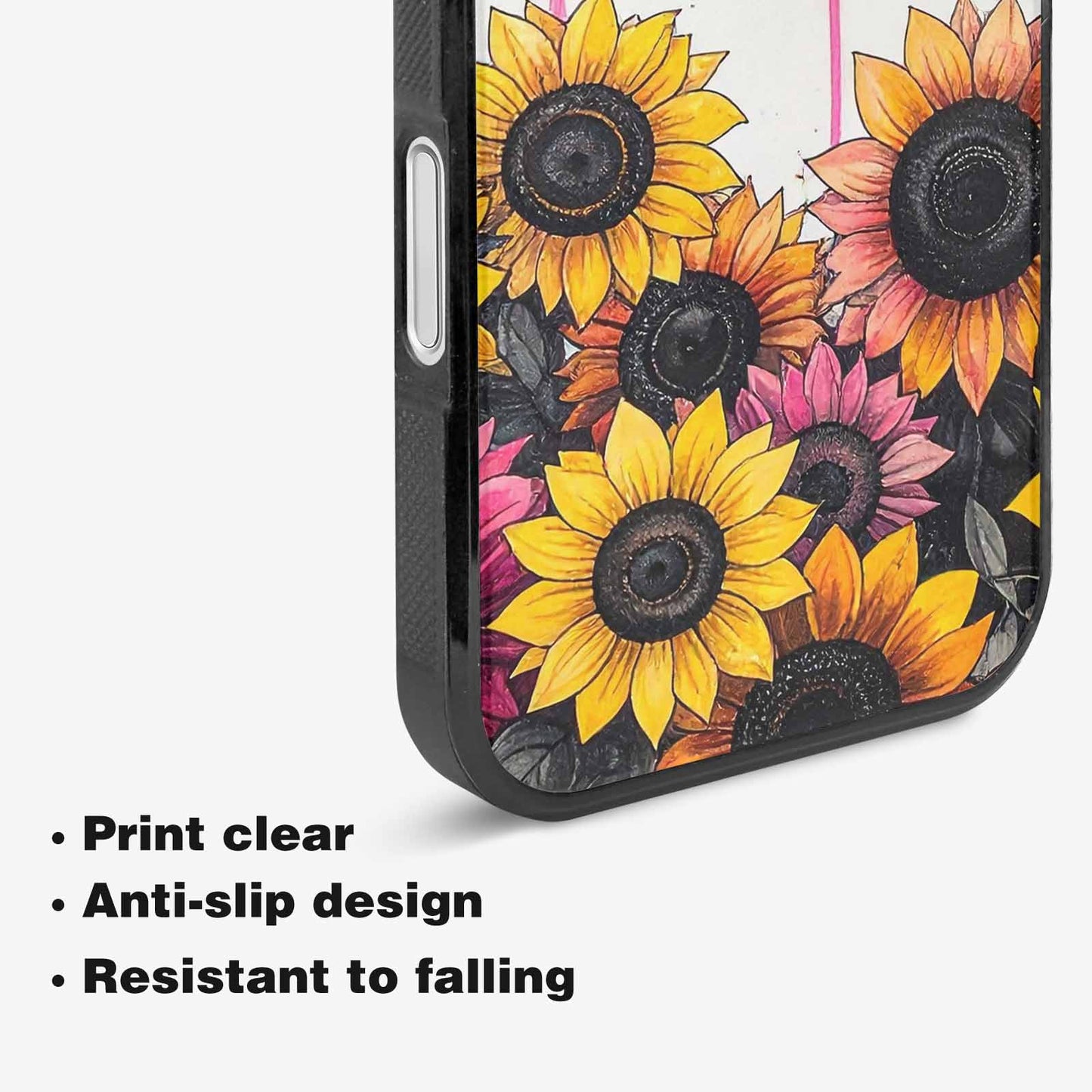 iPhone 16 Plus Case — Sunflower Burst Black Pink Ink Sunflowers, Custom Art Phone Cover