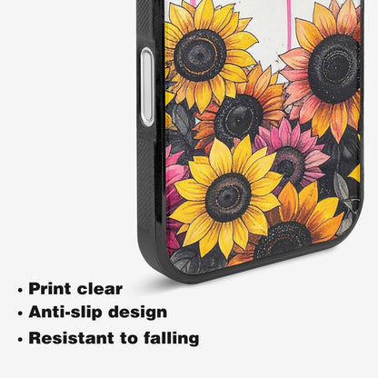 iPhone 16 Plus Case — Sunflower Burst Black Pink Ink Sunflowers, Custom Art Phone Cover
