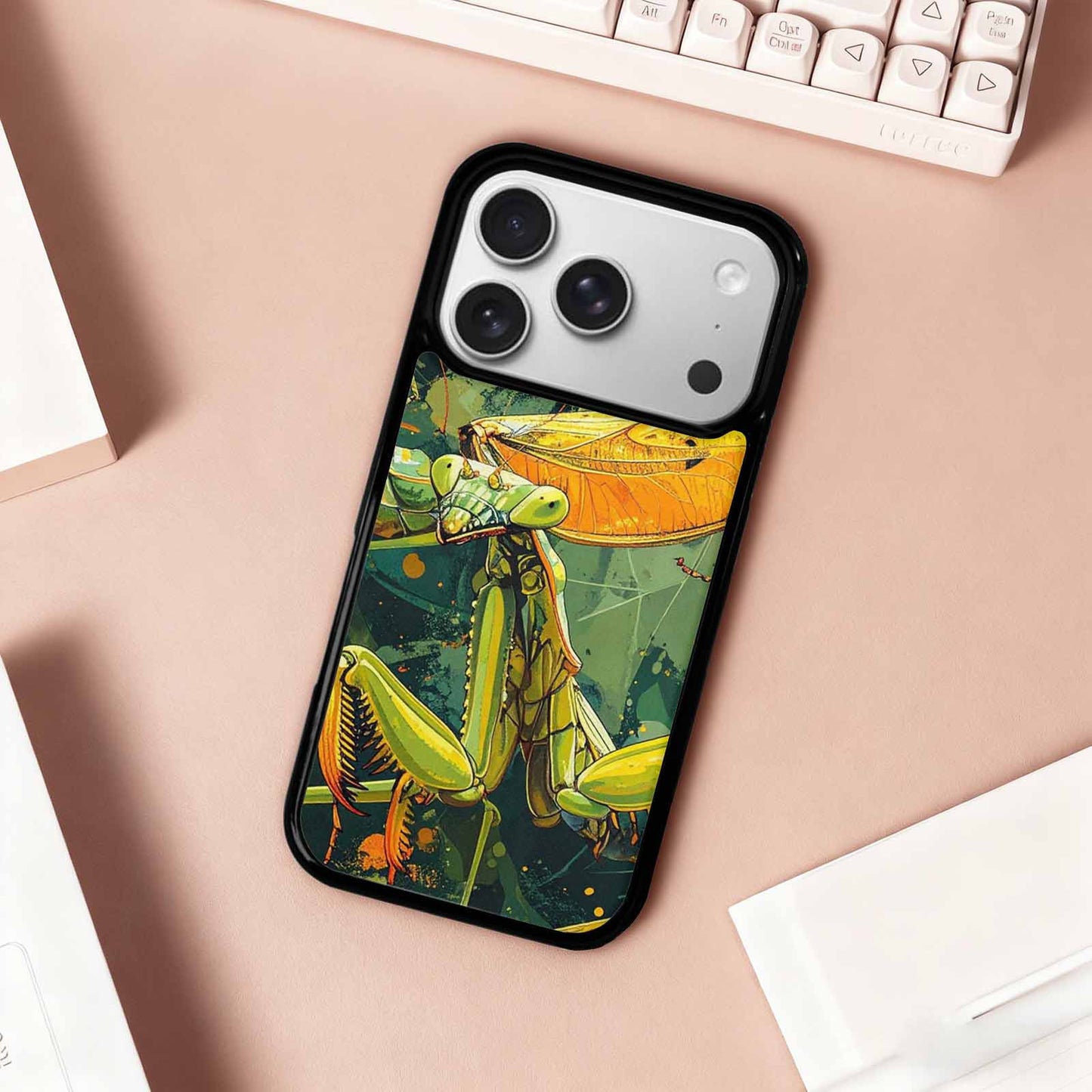 iPhone 17 Pro Case — Hand Drawn Entomology Praying Original Art, Custom Made Phone Cover