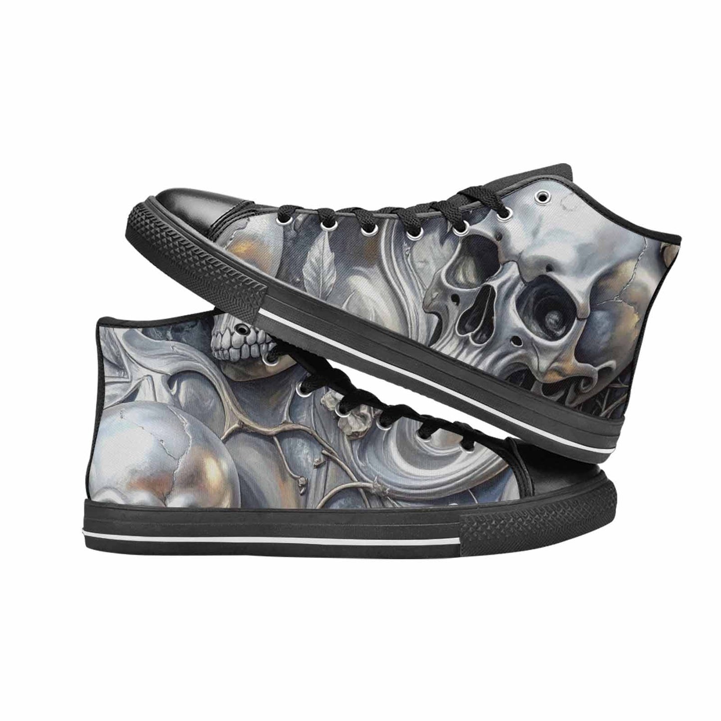 WOMEN'S Skulls Roses Chrome Airbrush High Top Canvas Surreal Shoes