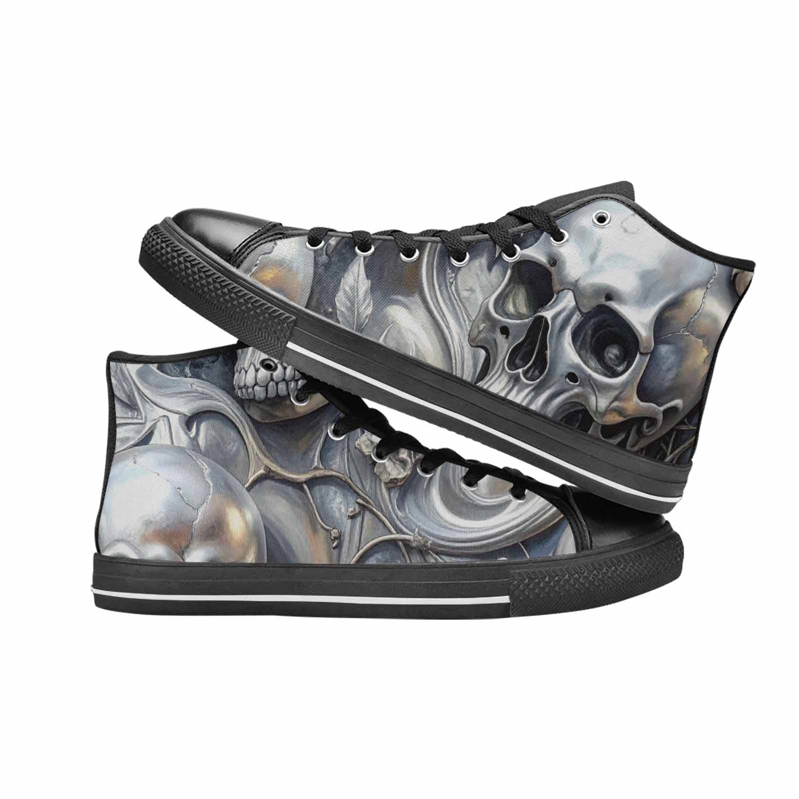 WOMEN'S Skulls Roses Chrome Airbrush High Top Canvas Surreal Shoes