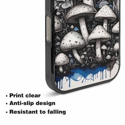 iPhone 15 Pro Max Case — Mushrooms General Black Blue Ink Mushrooms, Customized Protective Case