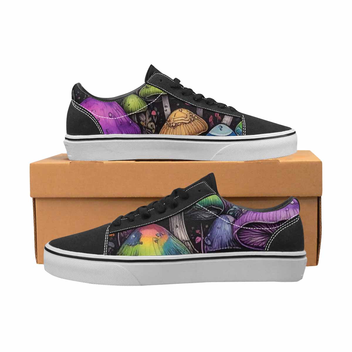 WOMEN'S Rainbow Drip Mushrooms Lace-Up Canvas Kaleidoscope Sneakers