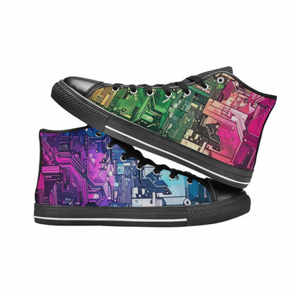 WOMEN'S Circuit Board Cyberpunk High Top Canvas Aesthetic Custom Shoes