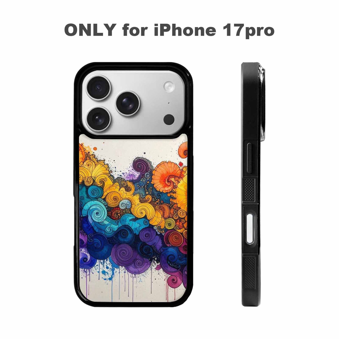 iPhone 17 Pro Case — Tie Dye Swirls Black Blue Tie, Original Design Phone Case