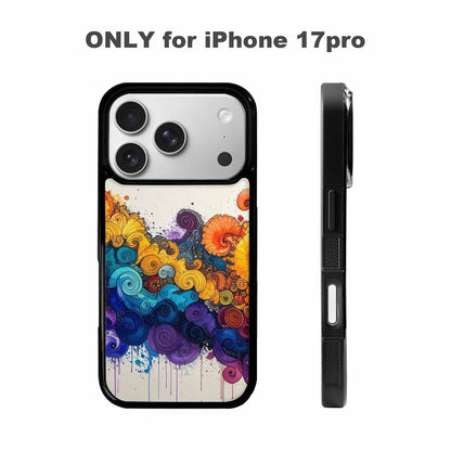 iPhone 17 Pro Case — Tie Dye Swirls Black Blue Tie, Original Design Phone Case