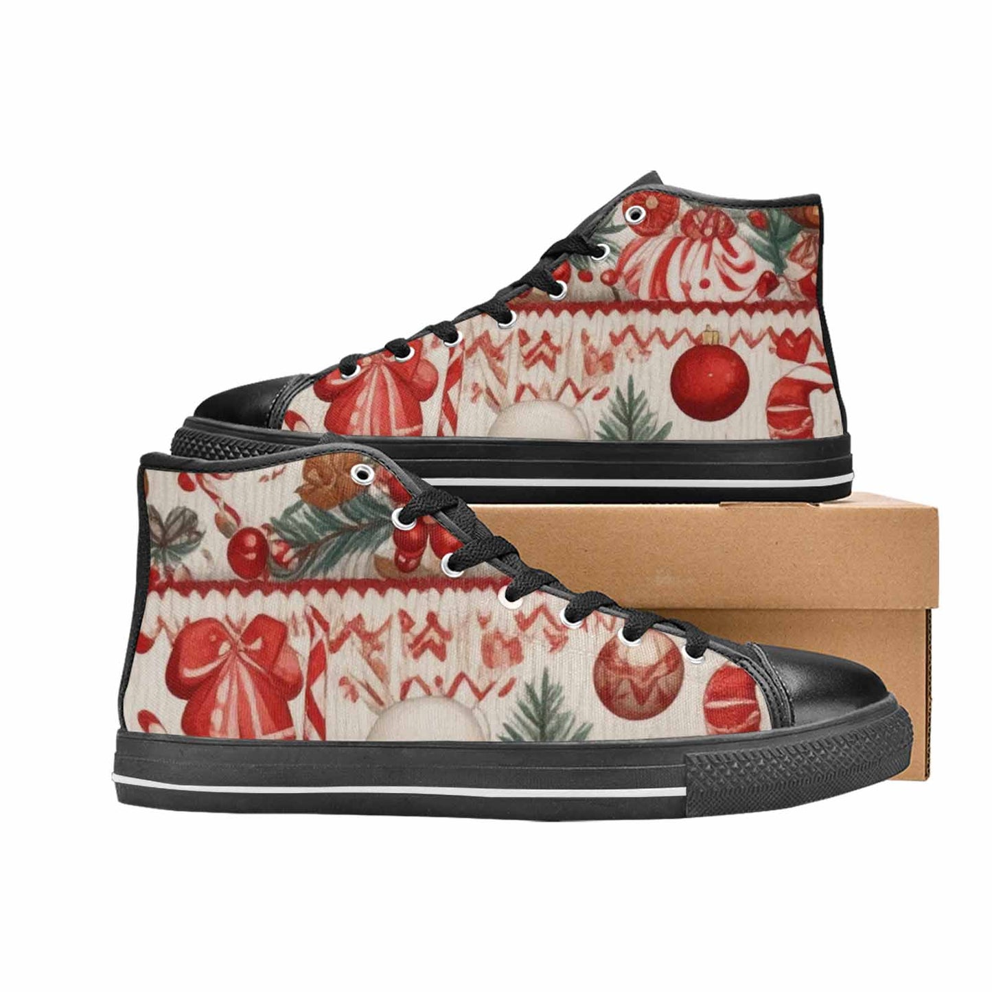 MEN'S Christmas Holly Snowflake High Top Canvas Vibrant Chaos Sneakers