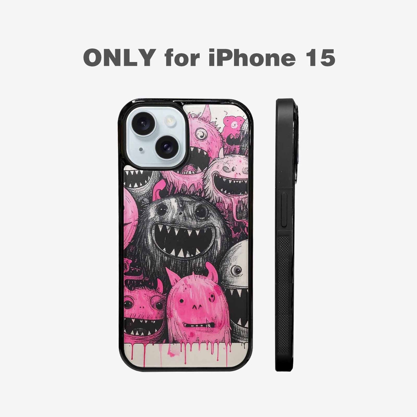 iPhone 15 Case — Monsters General Black Pink Ink Cartoon, Original Design Phone Case