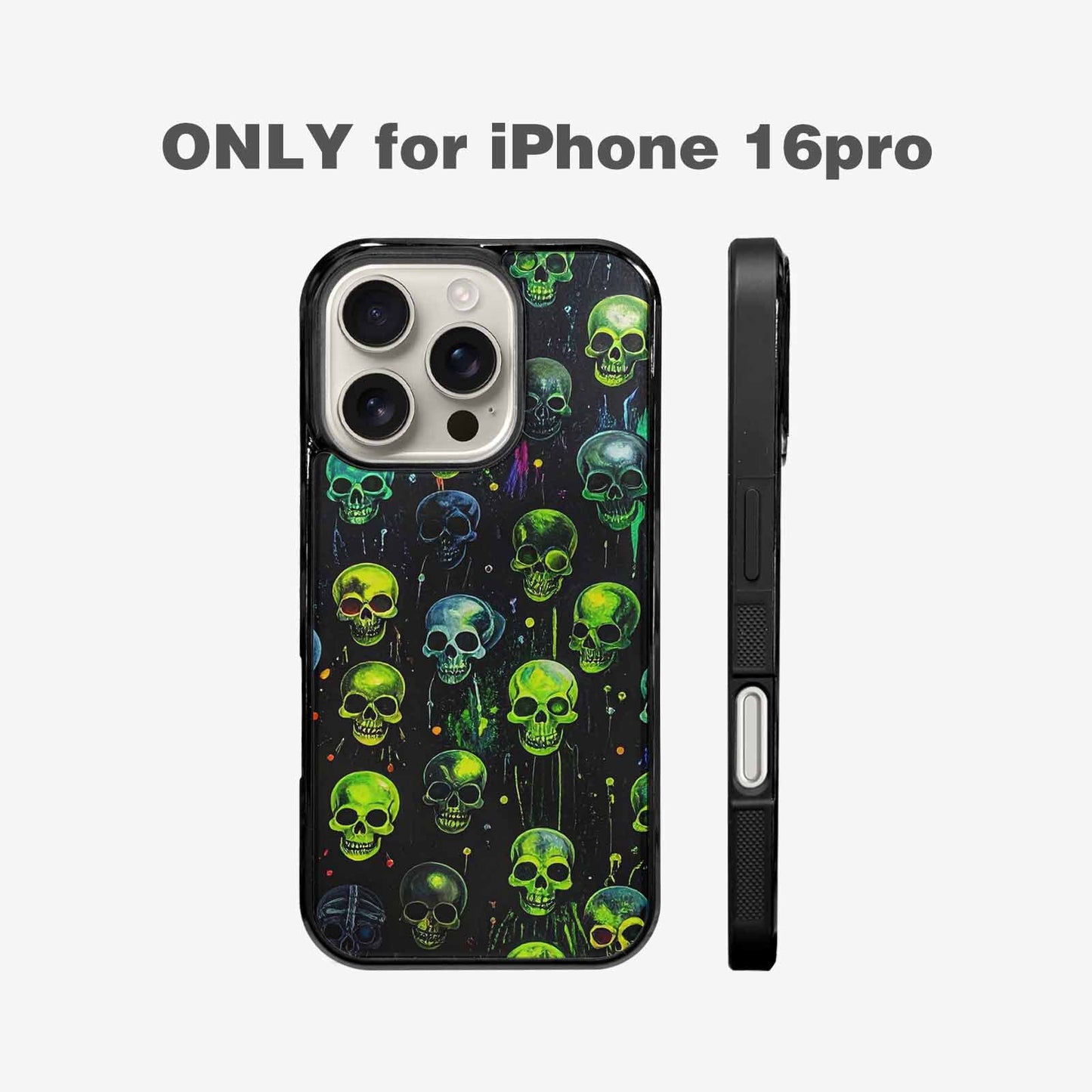 iPhone 16 Pro Case — Skeletons Neon Green Glowskele Egb, Custom Art Phone Cover