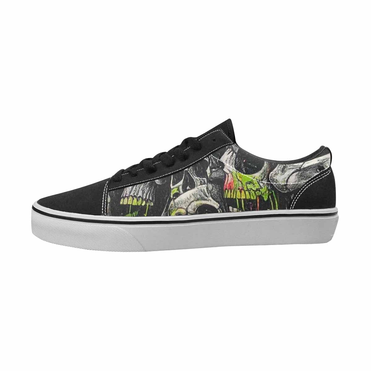 WOMEN'S Skulls Black & Green Ink Canvas Custom Fashion Cottagecore Shoes