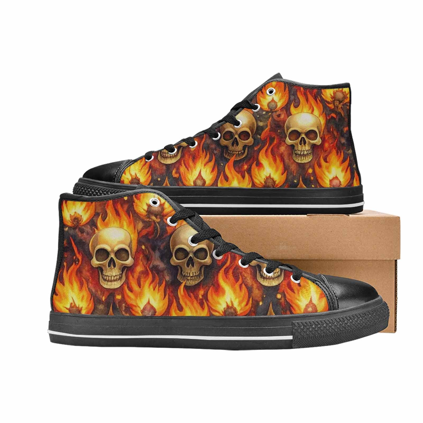 MEN'S Skulls - Flaming High Top Canvas Vivid Sneakers