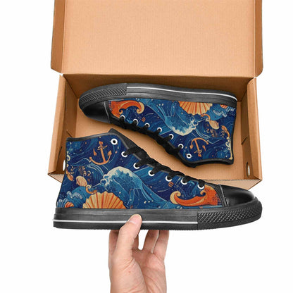 WOMEN'S Ocean Wave High Top Canvas Cottagecore Custom Shoes