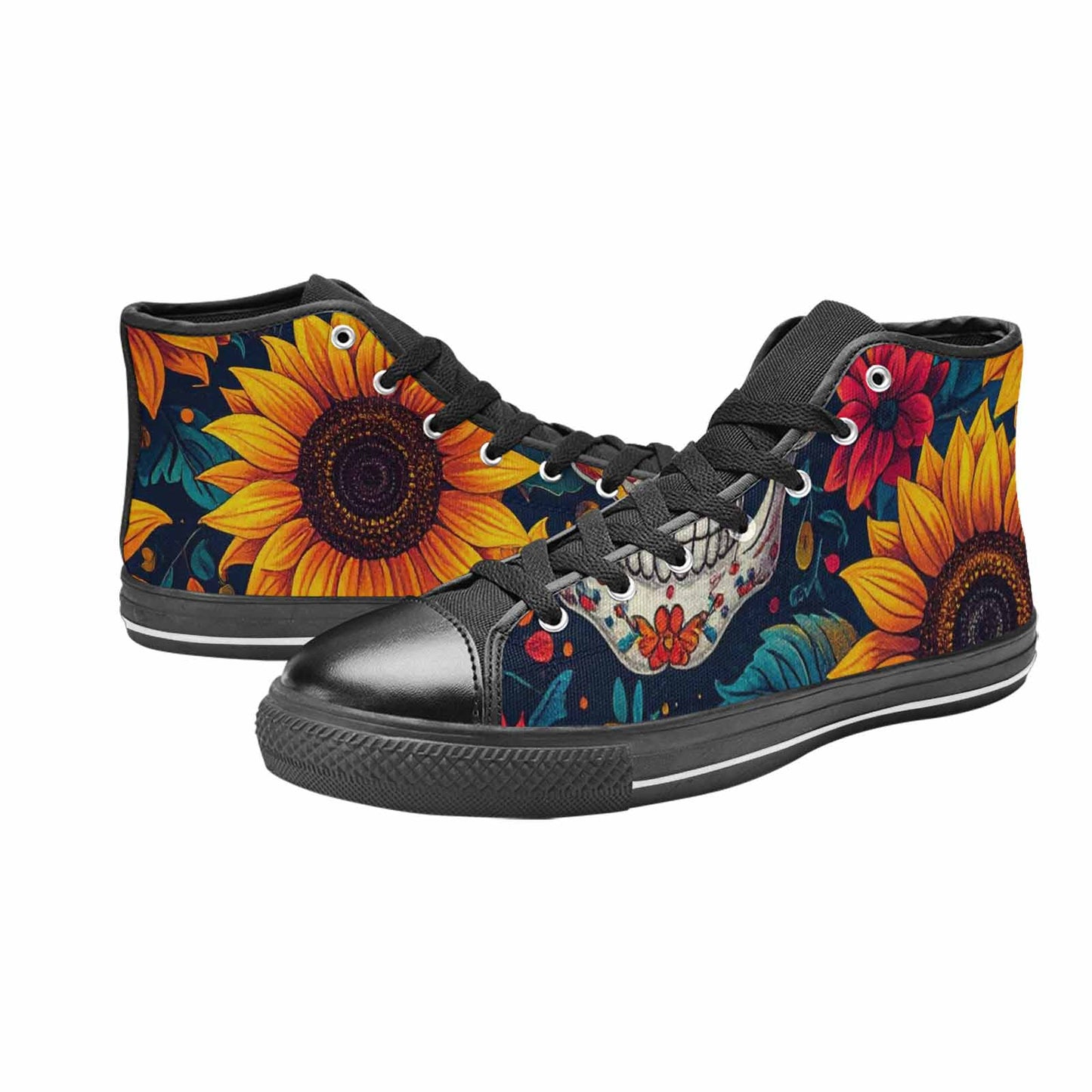 WOMEN'S Sunflower Skulls Print High Top Canvas Dreamcore Custom Sneakers