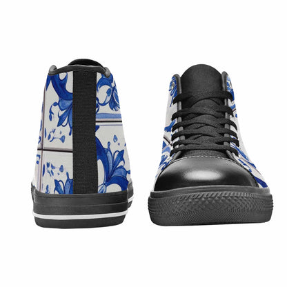 MEN'S Talavera Tile Floral High Top Canvas Wallpaper Art Sneakers