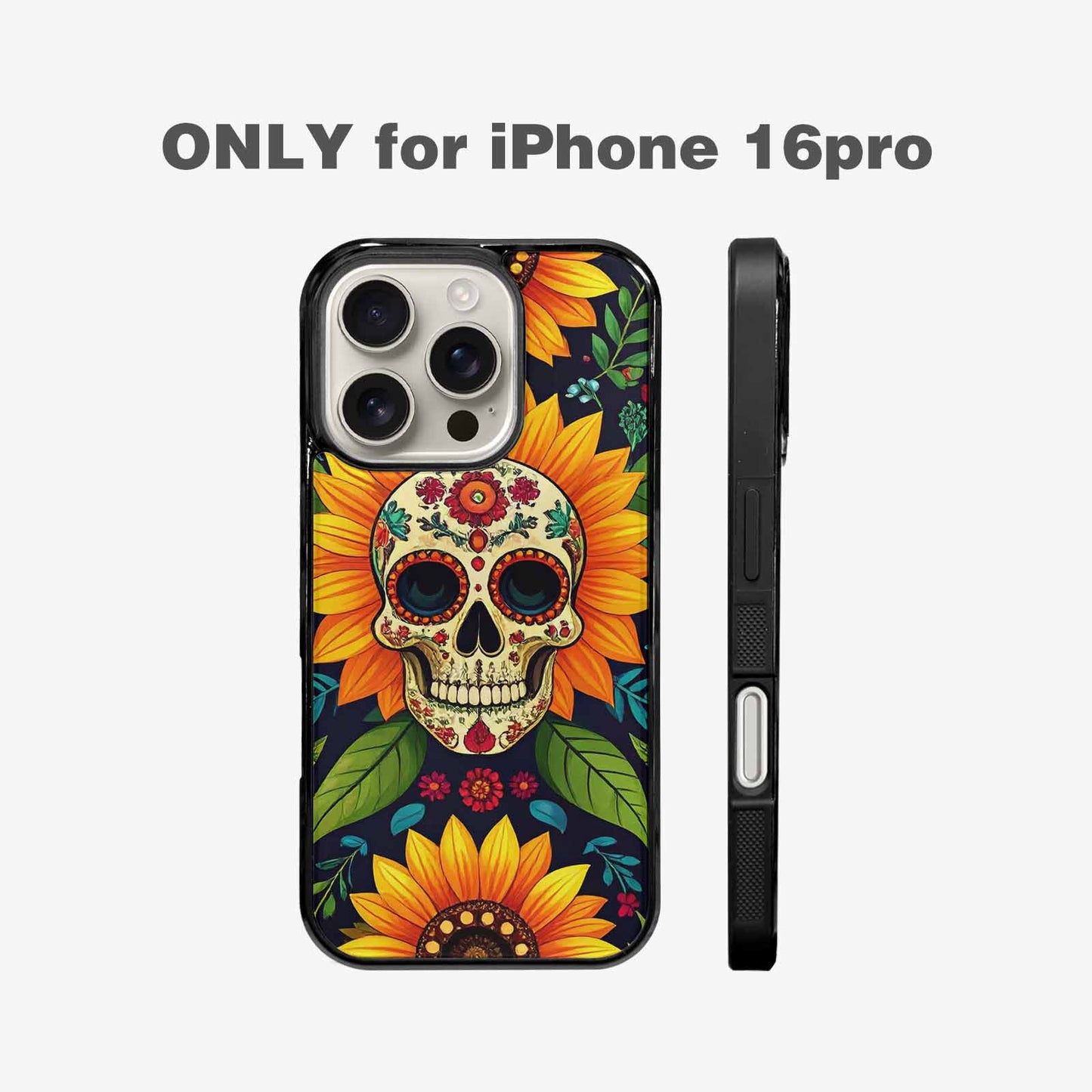 iPhone 16 Pro Case — Sunflowers And Skulls, Custom Printed Phone Case