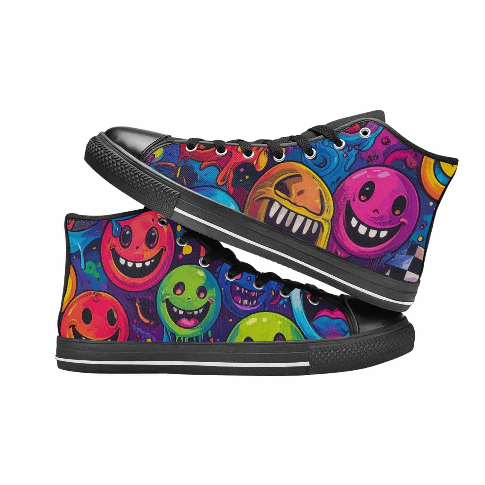 WOMEN'S Yellow Smiley Face High Top Canvas Aesthetic Custom Sneakers