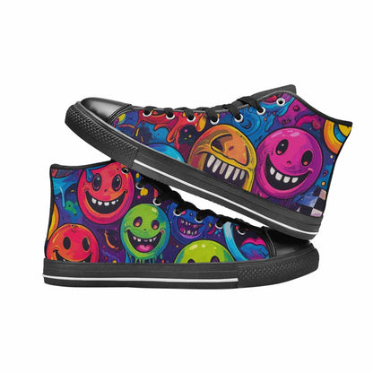 WOMEN'S Yellow Smiley Face High Top Canvas Aesthetic Custom Sneakers