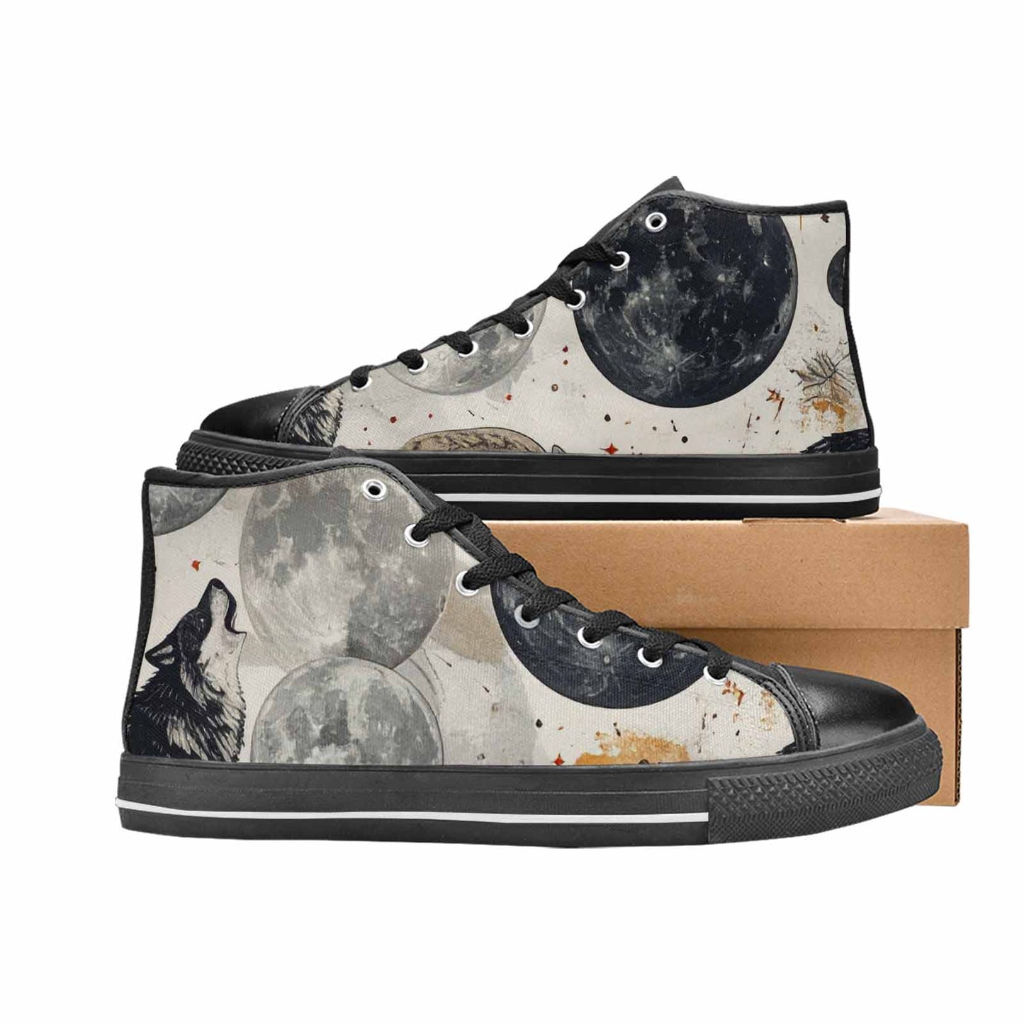 WOMEN'S Wolf Silhouette Moon High Top Canvas Vivid Sneakers
