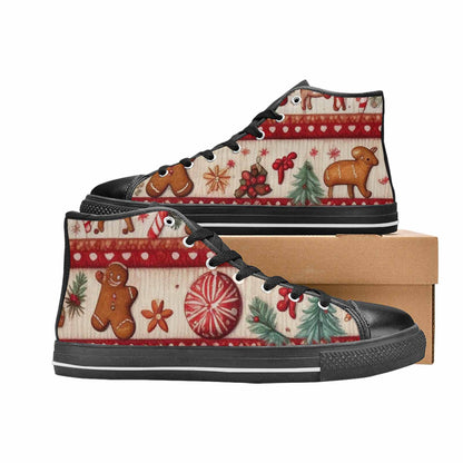 WOMEN'S Christmas Holly Snowflake High Top Canvas Vivid Custom Shoes