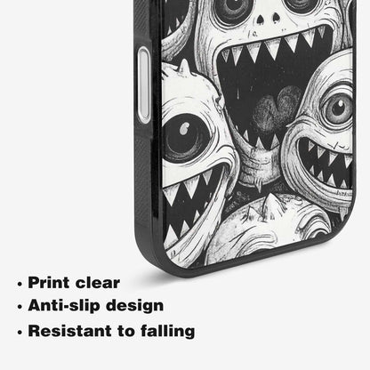 iPhone 16 Plus Case — Black And White Monster Face Collage, Custom Phone Case