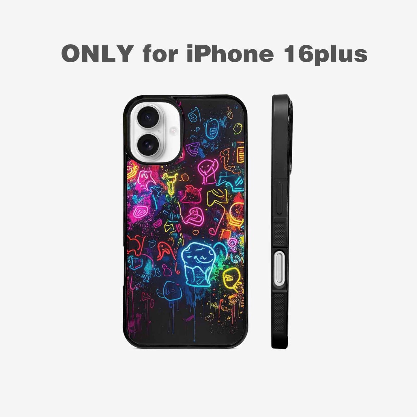 iPhone 16 Plus Case — Neon Glow Outline Icon Pattern Hundreds, Personalized Phone Case