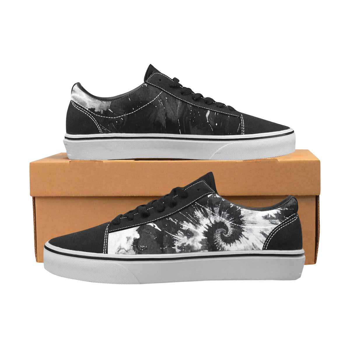 WOMEN'S Tie Dye Acid Wash Black White Canvas Lace-Up Dreamcore Custom Shoes