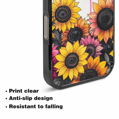 iPhone 15 Pro Max Case — Sunflower Burst Black Pink Ink Sunflowers, Personalized Phone Case