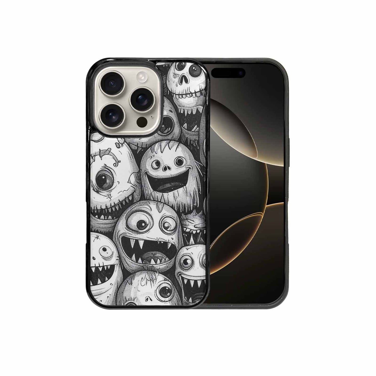 iPhone 16 Pro Case — Black And White Monster Face Collage, Custom Phone Case