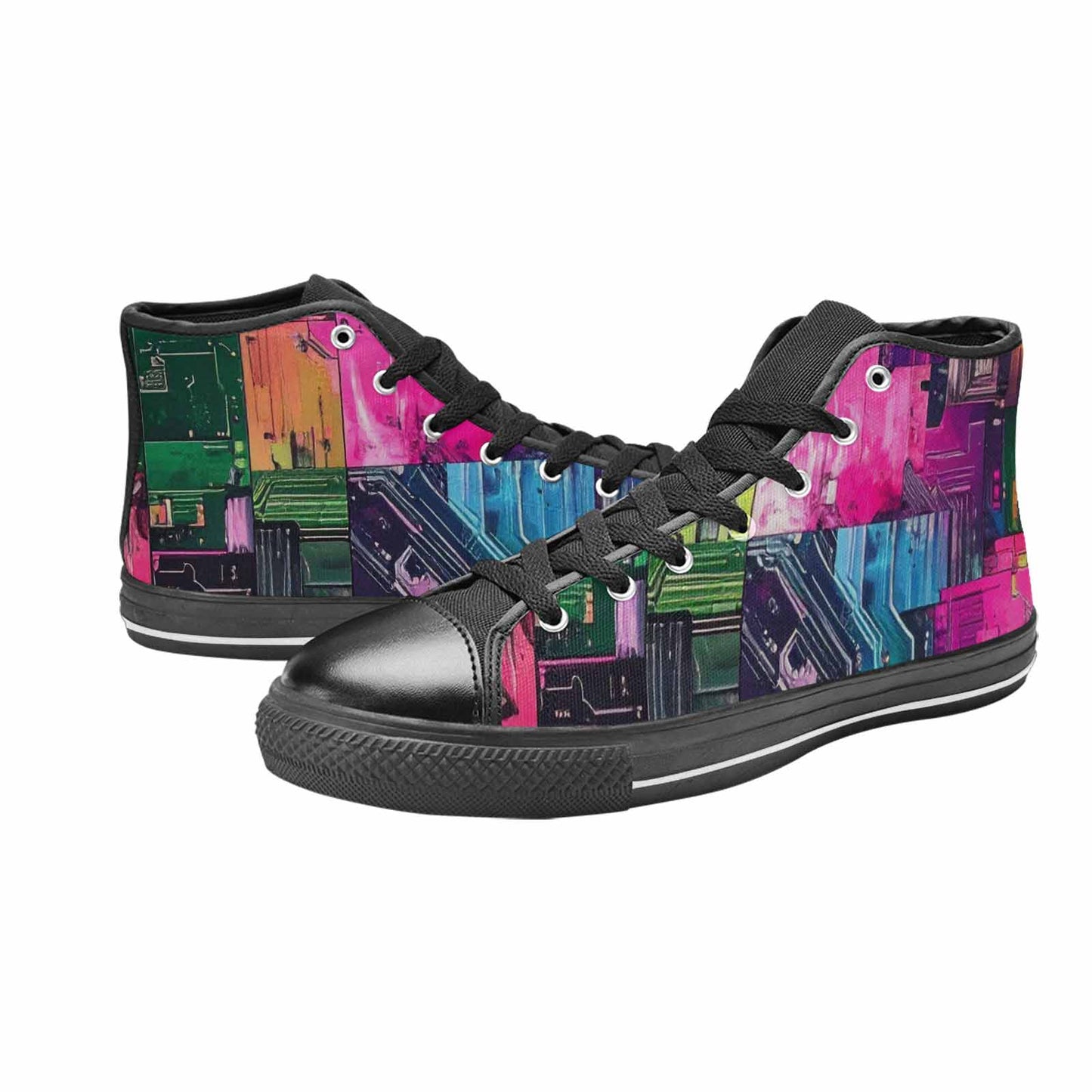 WOMEN'S Circuit Board Cyberpunk High Top Canvas Wallpaper Art Custom Sneakers