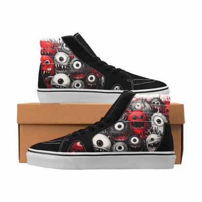 MEN'S Monsters Black & Red Ink High Top Canvas One Of A Kind Melting Art All Over Print Shoes