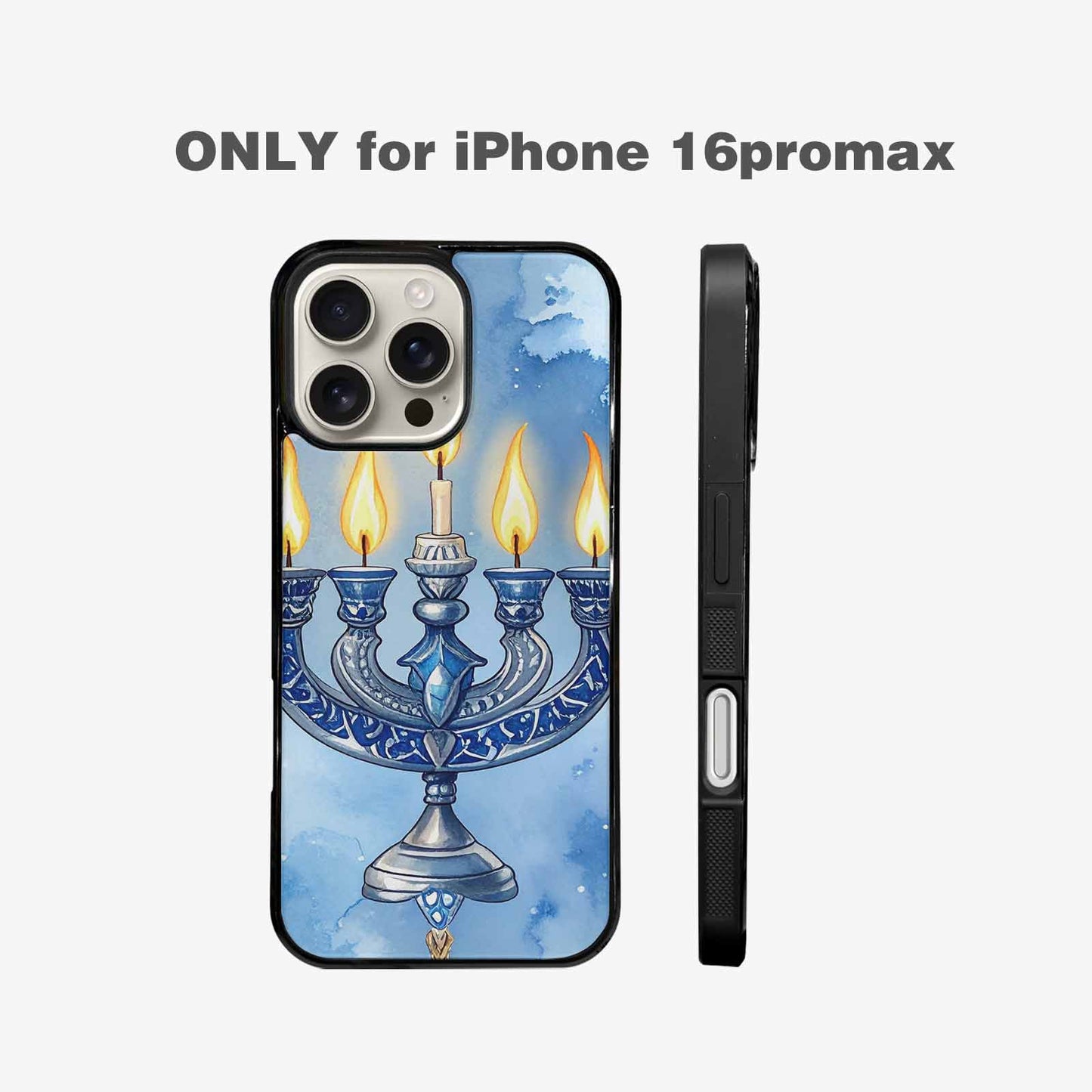 iPhone 16 Pro Max Case — Hanukkah Menorah Pattern Seamless Repeat Jewish, Customized Protective Case