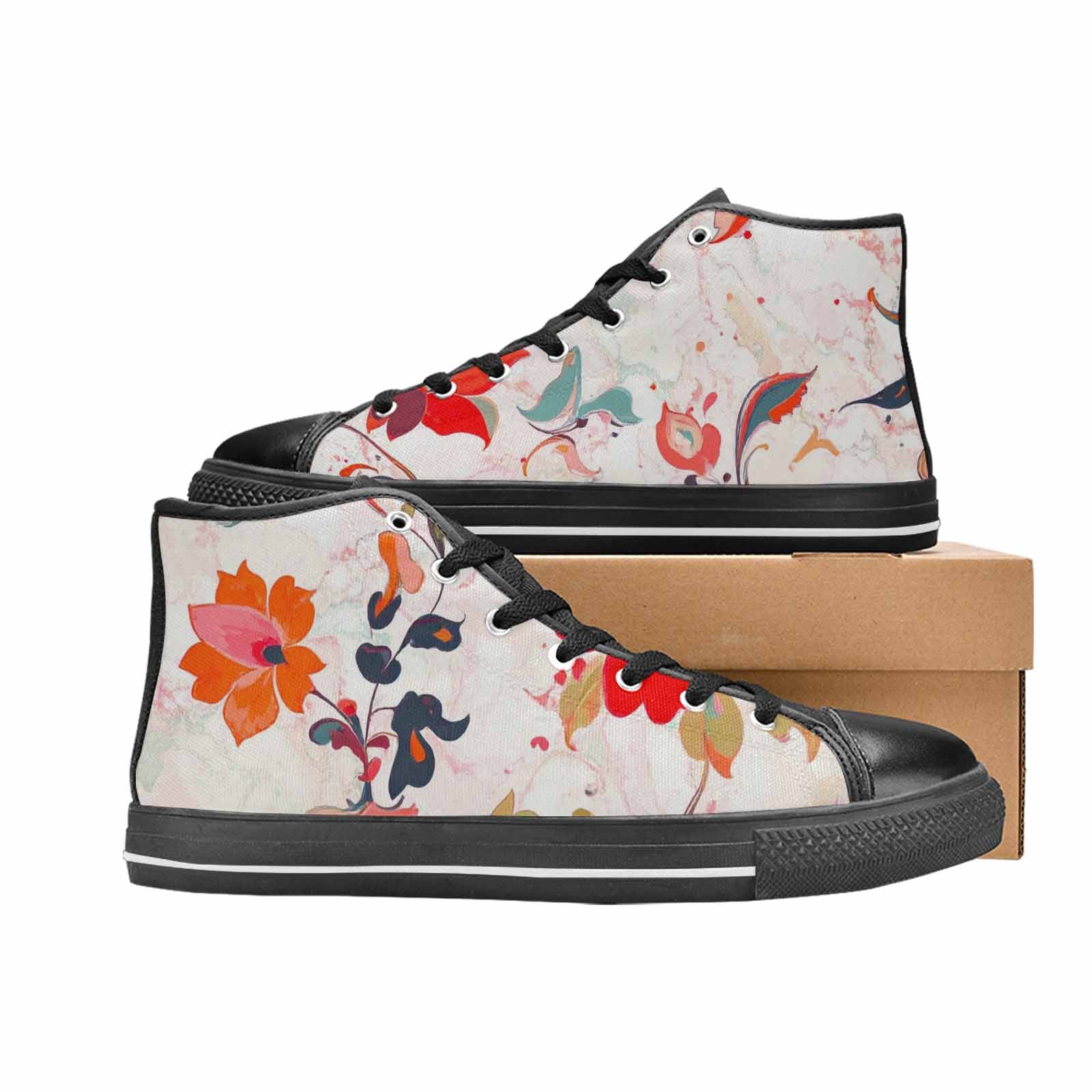 WOMEN'S Marble Floral High Top Canvas Vivid Custom Sneakers
