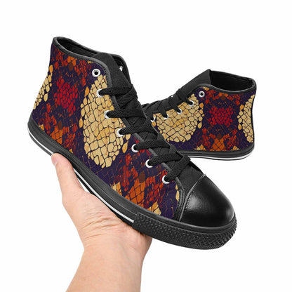 WOMEN'S Dark Snake Print High Top Canvas Cottagecore Custom Sneakers