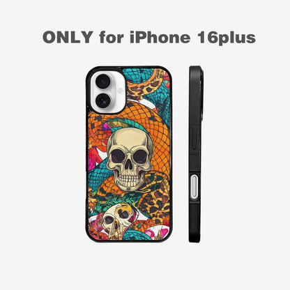 iPhone 16 Plus Case — Snake Print Skull, Unique Phone Case Design